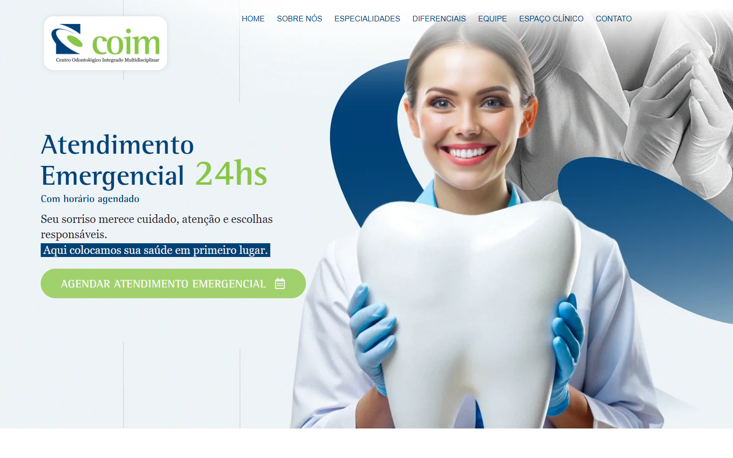 Página inicial da COIM Odontologia desenvolvida pela SparkWeb