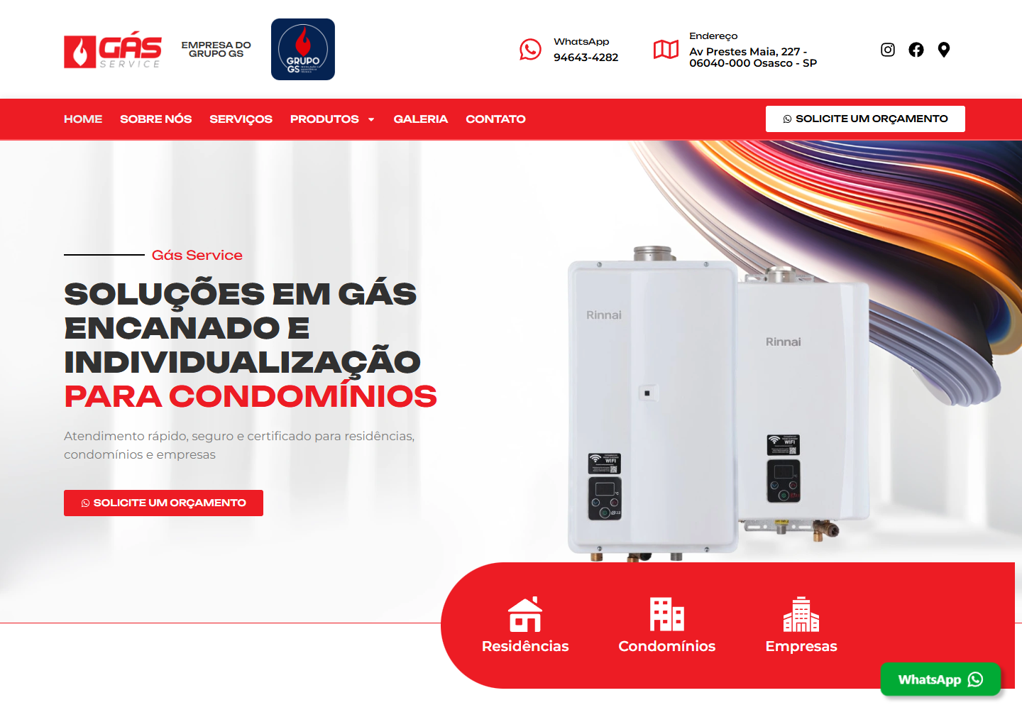 GasService homepage on desktop