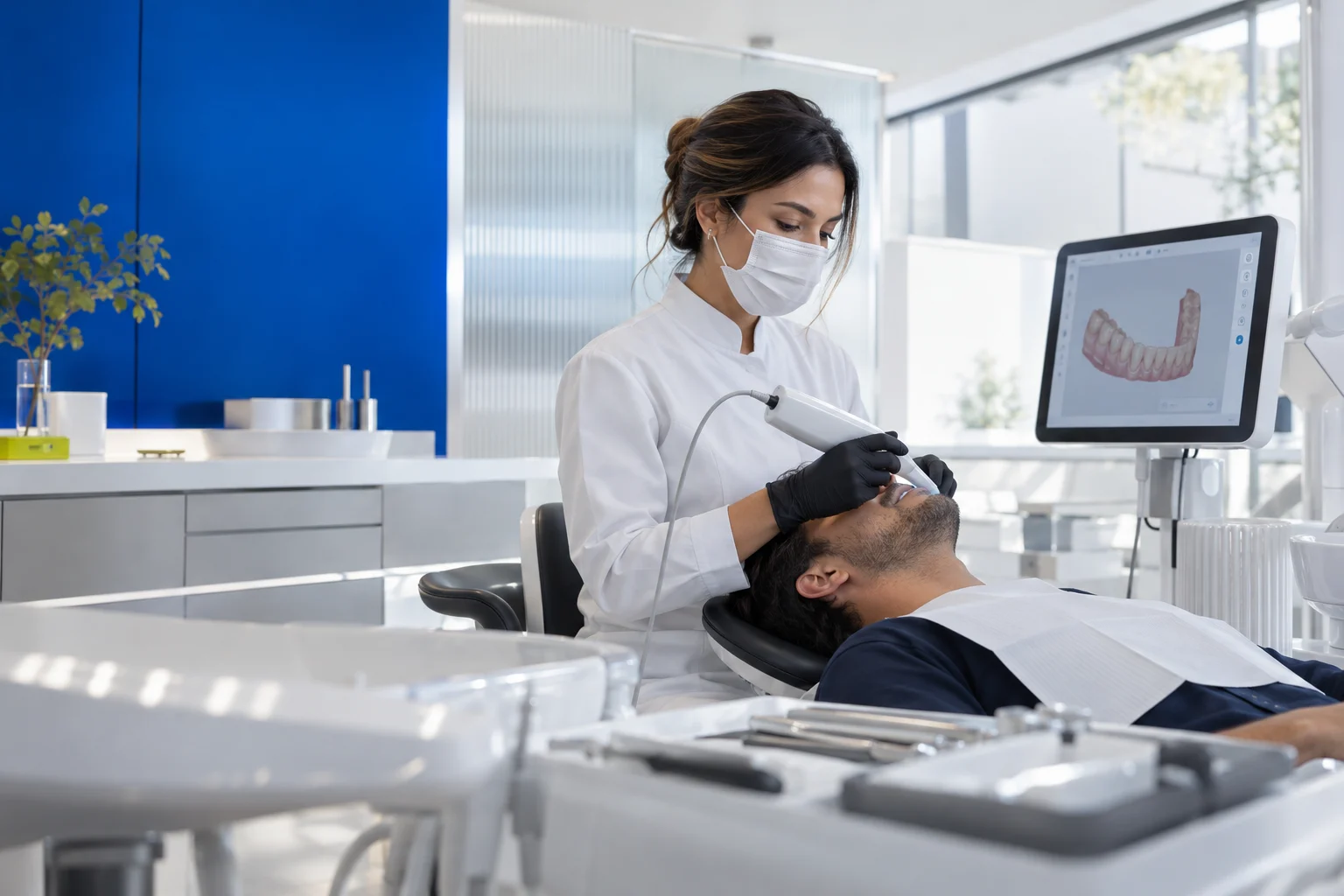 Dentist using digital technology in the Traço Odontologia concept